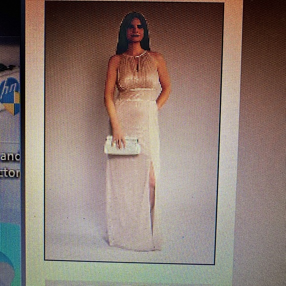 High Neck Glitter A Line Gown with Keyholes - Picture 3 of 6